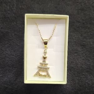 Gold Eiffel Tower Pendant Necklace Love